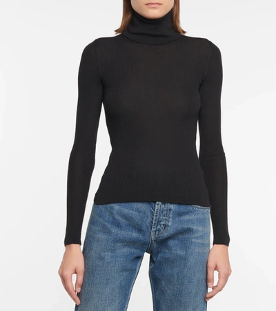Saint Laurent Sustainable Wool Sweater With Embroidered Monogram In Black