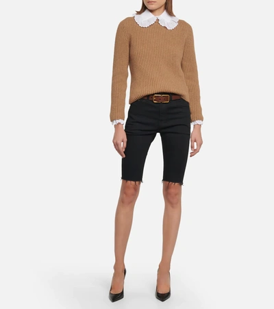 Shop Saint Laurent Ribbed-knit Camel Hair Sweater In Camel Clair