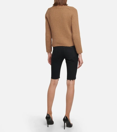 Shop Saint Laurent Ribbed-knit Camel Hair Sweater In Camel Clair