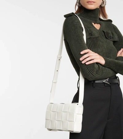 Shop Bottega Veneta Cassette Leather Shoulder Bag In White