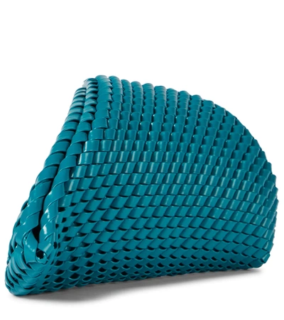 Shop Bottega Veneta Structure Leather Clutch In Blue