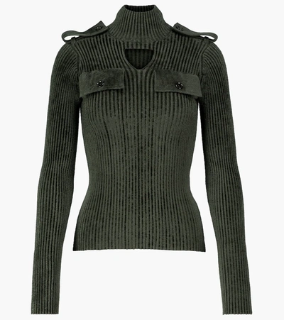 Shop Bottega Veneta Cutout Ribbed-knit Velvet Sweater In Green