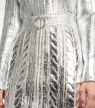 Shop Balmain Metallic Midi Skirt In Silver