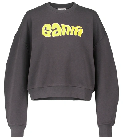 Shop Ganni Isoli Logo Cotton-blend Sweatshirt In Black