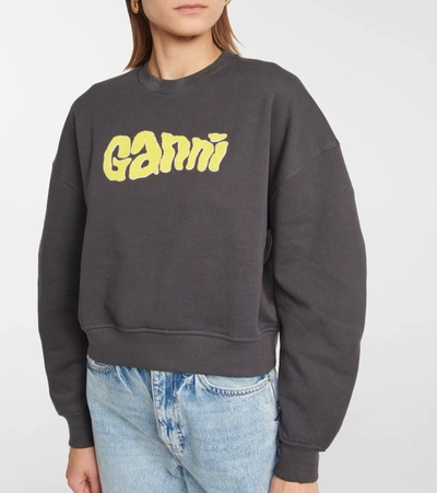 Shop Ganni Isoli Logo Cotton-blend Sweatshirt In Black