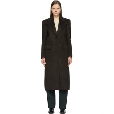 Low Classic Curve Sleeve Button-front Long Coat In Brown | ModeSens