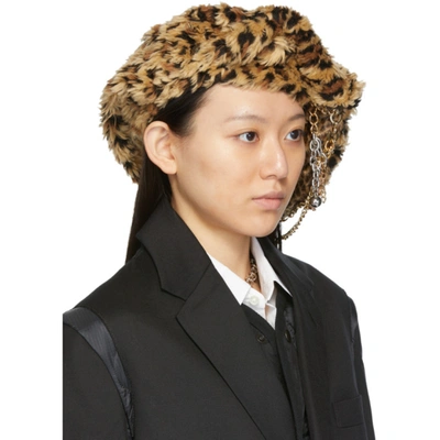 Shop Junya Watanabe Leopard Faux-fur Hat In Beige