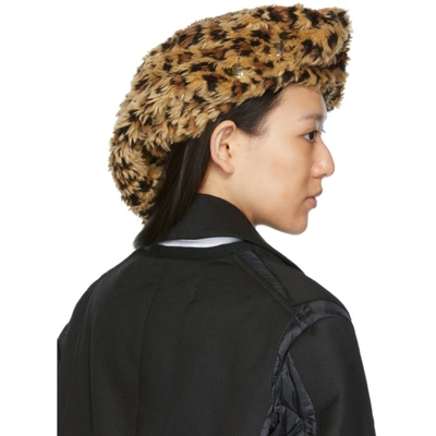 Shop Junya Watanabe Leopard Faux-fur Hat In Beige