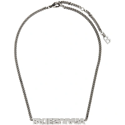 Shop Balenciaga Typo Turn Necklace In Antique Silver