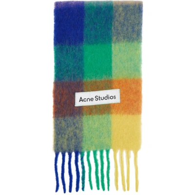 Shop Acne Studios Alpaca & Mohair Large Check Scarf In Blue/orange/green