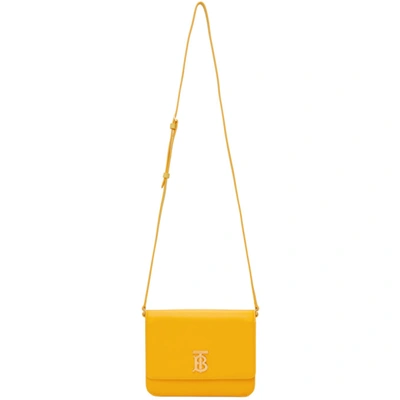 Shop Burberry Mini Smooth Tb Square Shoulder Bag In Deep Saffron