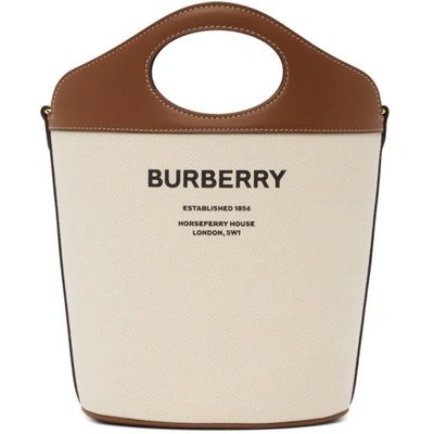 Burberry Leather Canvas Logo Bucket Bag Tan