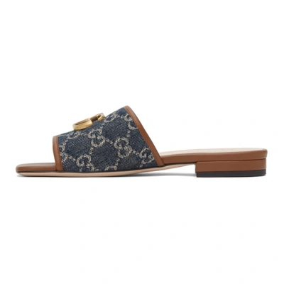 Shop Gucci Blue Denim Gg Jacquard Slide Sandals In Blue Tea/brown