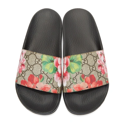 Shop Gucci Multicolor Gg Flora Slides In Pink