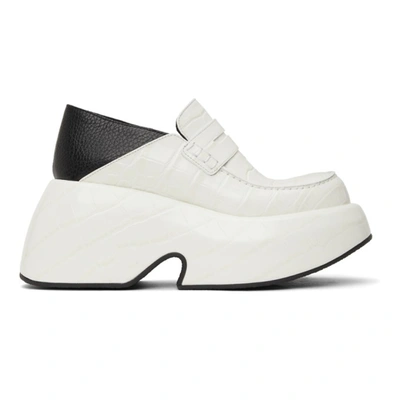 Shop Loewe White Wedge Slip-on Loafers In Soft White/black