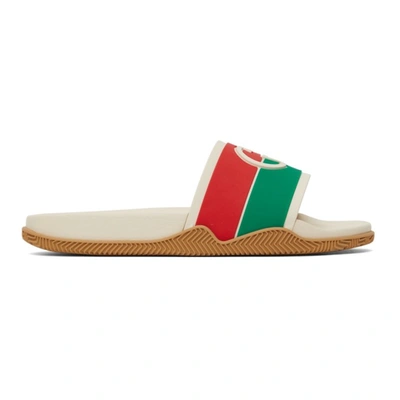 Shop Gucci Off-white Interlocking G Slide Sandal In Mystic White/red/green