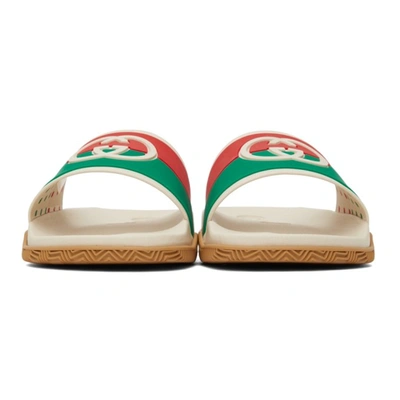 Shop Gucci Off-white Interlocking G Slide Sandal In Mystic White/red/green