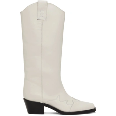 Shop Msgm Square Toe Cowboy Boots In White