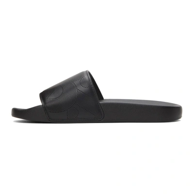 Shop Burberry Leather Perforated Monogram Slides In Black