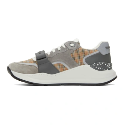 Shop Burberry Suede & Leather Check Low Sneakers In Archive Beige/grey