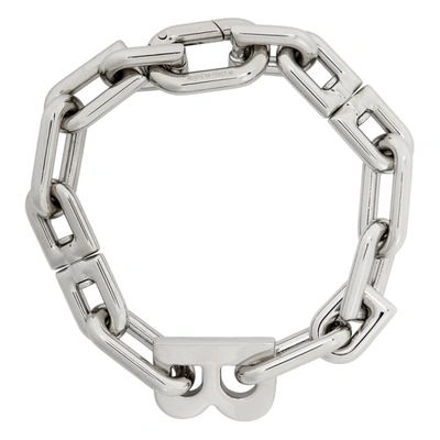 Shop Balenciaga Thin B Chain Bracelet In Shiny Silver