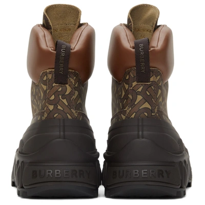 Shop Burberry Leather Contrast Sole Monogram Print Lace-up Boots In Bridle Brown