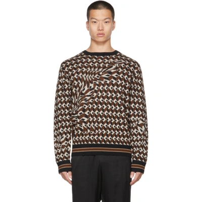 Shop Dries Van Noten Brown & White Jacquard Sweater