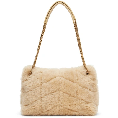 Shop Saint Laurent Shearling Small Puffer Bag In Natural Beige