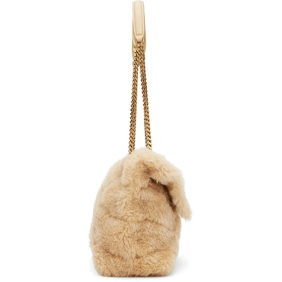 Shop Saint Laurent Shearling Small Puffer Bag In Natural Beige