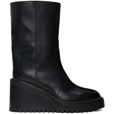 Shop Jimmy Choo Black Leather Yola 80 Boots In Black/natural