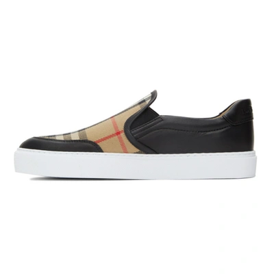 Shop Burberry Salmond Check Slip-on Sneakers In Black/archive Beige