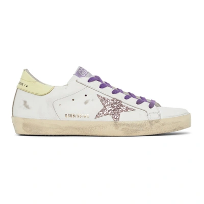 Shop Golden Goose Glitter Superstar Sneakers In White/pink/yellow