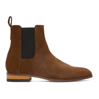 Shop Hugo Suede Chelsea Boots In Medium Brown