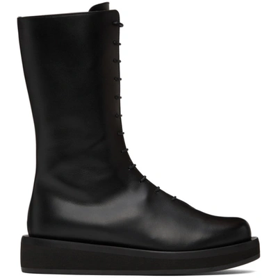 Shop Neous Black Leather Spika Mid-calf Boots