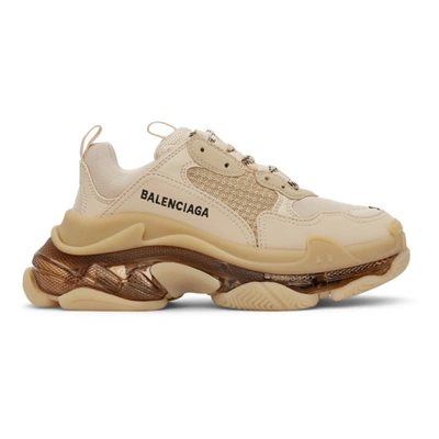 Balenciaga Womens Triple S Clear Sole Nude Sneakers In Beige | ModeSens