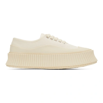 Shop Jil Sander Off-white Canvas Platform Sneakers In Ivory