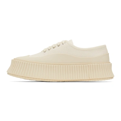 Shop Jil Sander Off-white Canvas Platform Sneakers In Ivory