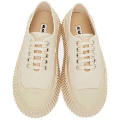 Shop Jil Sander Off-white Canvas Platform Sneakers In Ivory