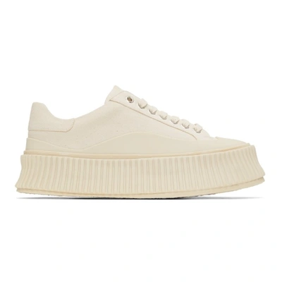 Shop Jil Sander Off-white Canvas Platform Sneakers In Ivory