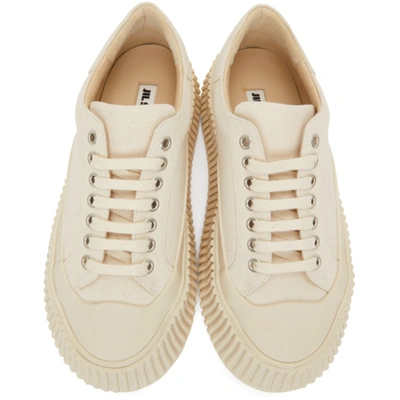 Shop Jil Sander Off-white Canvas Platform Sneakers In Ivory
