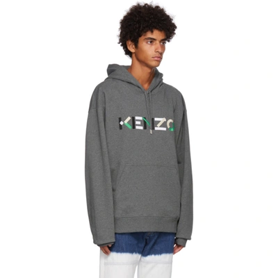 Shop Kenzo Grey Logo Oversized Hoodie In Misty Grey