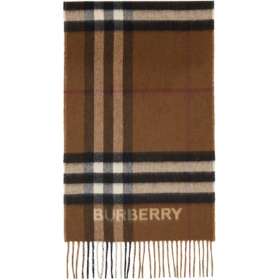 Shop Burberry Cashmere Contrast Check Scarf In Archive Beige/birch Brown