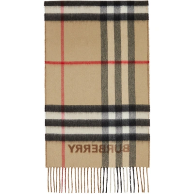 Shop Burberry Cashmere Contrast Check Scarf In Archive Beige/birch Brown