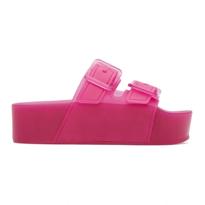 Shop Balenciaga Pink Rubber Platform Mallorca Sandals