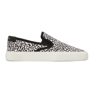 Shop Saint Laurent Printed Venice Slip-on Sneakers In White/black