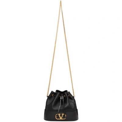 Shop Valentino Black  Garavani Vlogo Bucket Bag