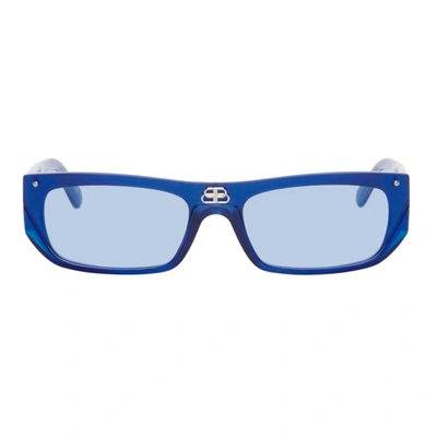 Shop Balenciaga Rectangular Shield Sunglasses In Blue