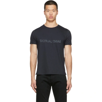 Shop Saint Laurent Cotton Reverse T-shirt In Marine/natural