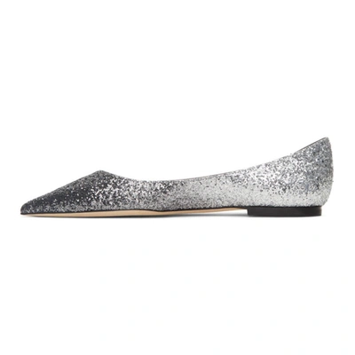 Shop Jimmy Choo Silver & Gunmetal Coarse Glitter Love Ballerina Flats In Anthracite/silver