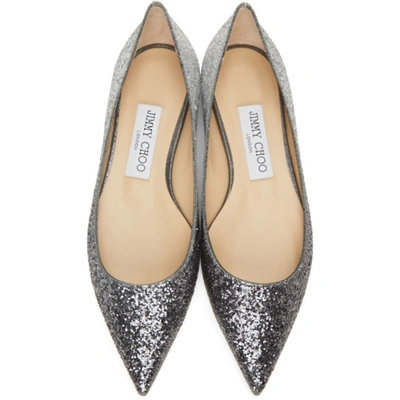 Shop Jimmy Choo Silver & Gunmetal Coarse Glitter Love Ballerina Flats In Anthracite/silver